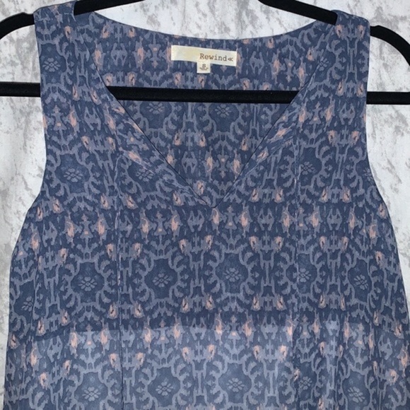 Rewind Sleeveless Tiered Mini Dress Blue, Pink and White Womens Size Small - Picture 9 of 10